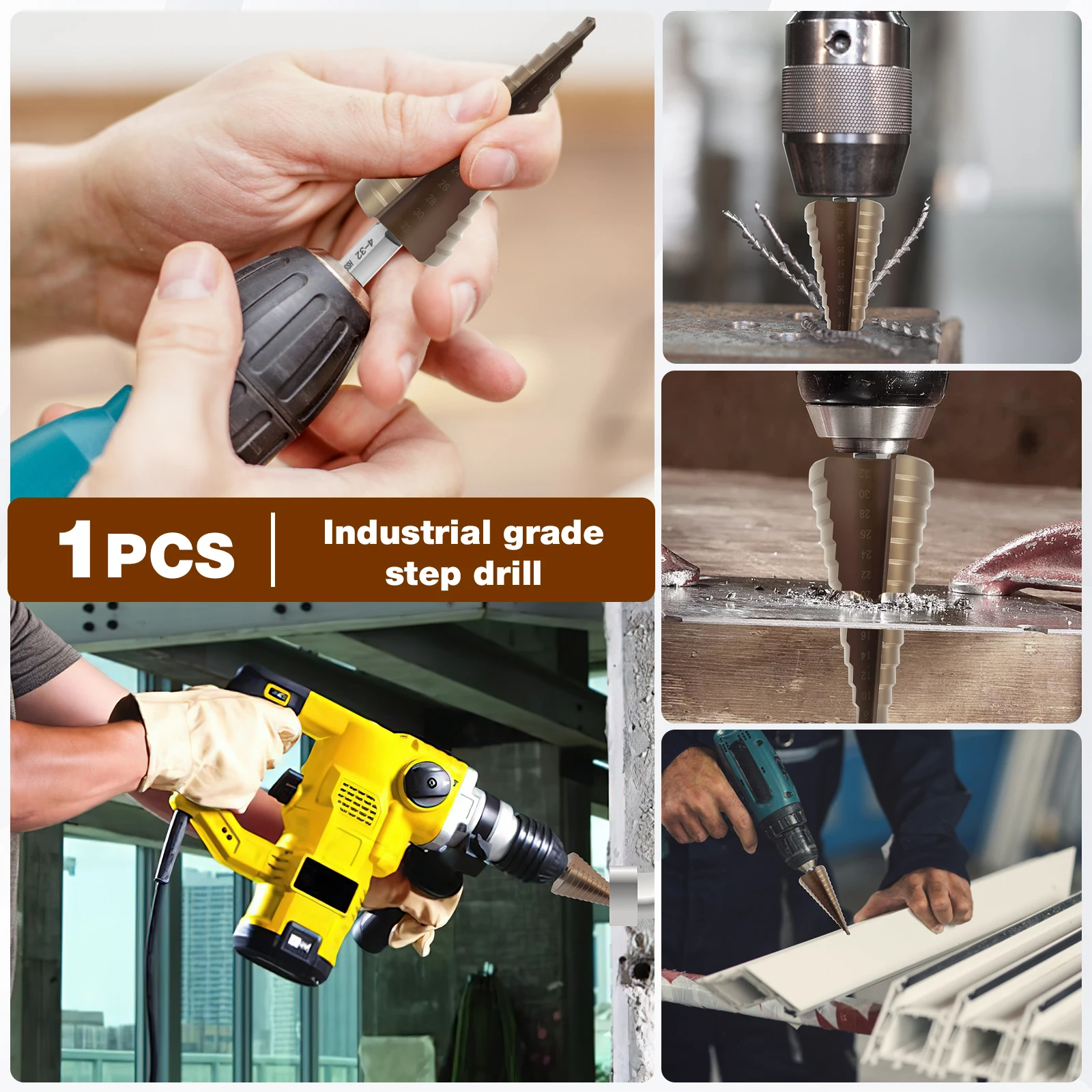 ดอกสว่านเจาะรูแบบขั้นบันไดเคลือบไทเทเนียม HSS ขนาด 4-32 มม. 4-20 มม. 4-12 มม. เหล็กกล้าความเร็วสูง สำหรับเจาะโลหะและไม้ เครื่องมือเจาะรูทรงกรวย เครื่องมือไฟฟ้า