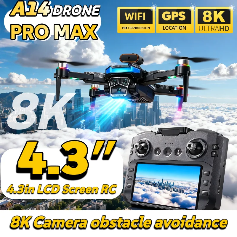 ل Xiaomi A14 برو ماكس 4.3in شاشة LCD RC فرش 8K ثلاثة كاميرا تدفق بصري تجنب عقبة المسافة لتحديد المواقع لعبة طائرة بدون طيار هدية