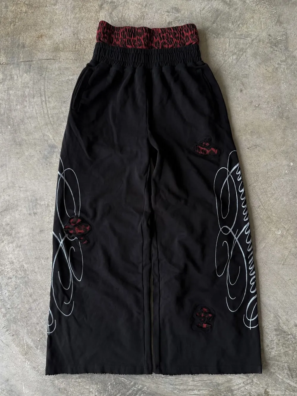 American Street Cleanfit Vintage Double Waist Leopard Print Ripped Loose Straight Casual Sweatpants Men Women