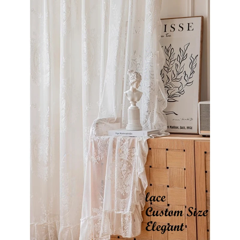 Custom  Size！！ European Light Luxury Fashion Micro-bead Retro Relief Lace Elegant Curtains for Living Dining Room Bedroom Decor