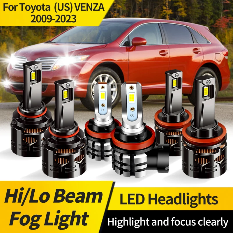 

2PCS For Toyota (US) VENZA 2009-2023 Canbus 9005 HB3 LED Headlight H11 Hi/Lo Beam Lamp Super Bright 6000K White Fog Lights