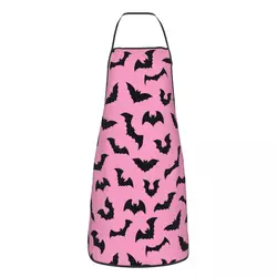 Custom Unisex Pink Goth Black Bats Bib Apron Adult Women Men Chef Tablier Cuisine for Kitchen Cooking Halloween Witch Gardening