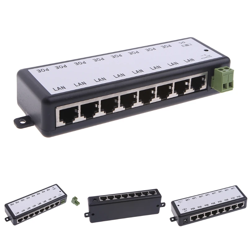 Iniettore POE a 8 porte per telecamere IP di sorveglianza CCTV adattatore Power Over Ethernet