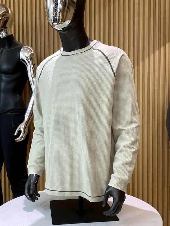 Color Block Texture Long Sleeve T-Shirt Comfortable Breathable Outdoor Unisex Autumn Wardrobe Essential Polyester Fiber