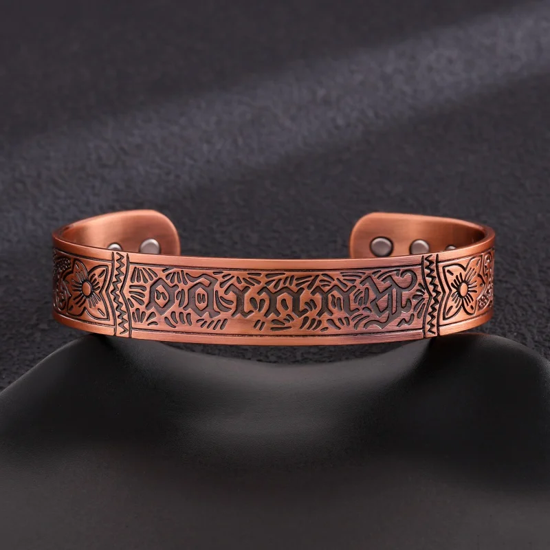 Pure Copper Magnetic Cuff Bracelet with Neodymium Magnets, Lucky Viking Amulet for Men & Women, Adjustable Unisex Jewelry Gift view 2