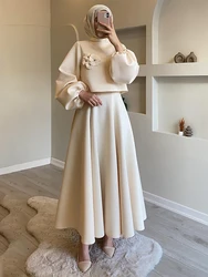 Dresses for Formal Occasions Elegant Muslim Suit Women Sets Fall 2024 Chic Two Pieces Set Solid Top and Long A-line Skirt