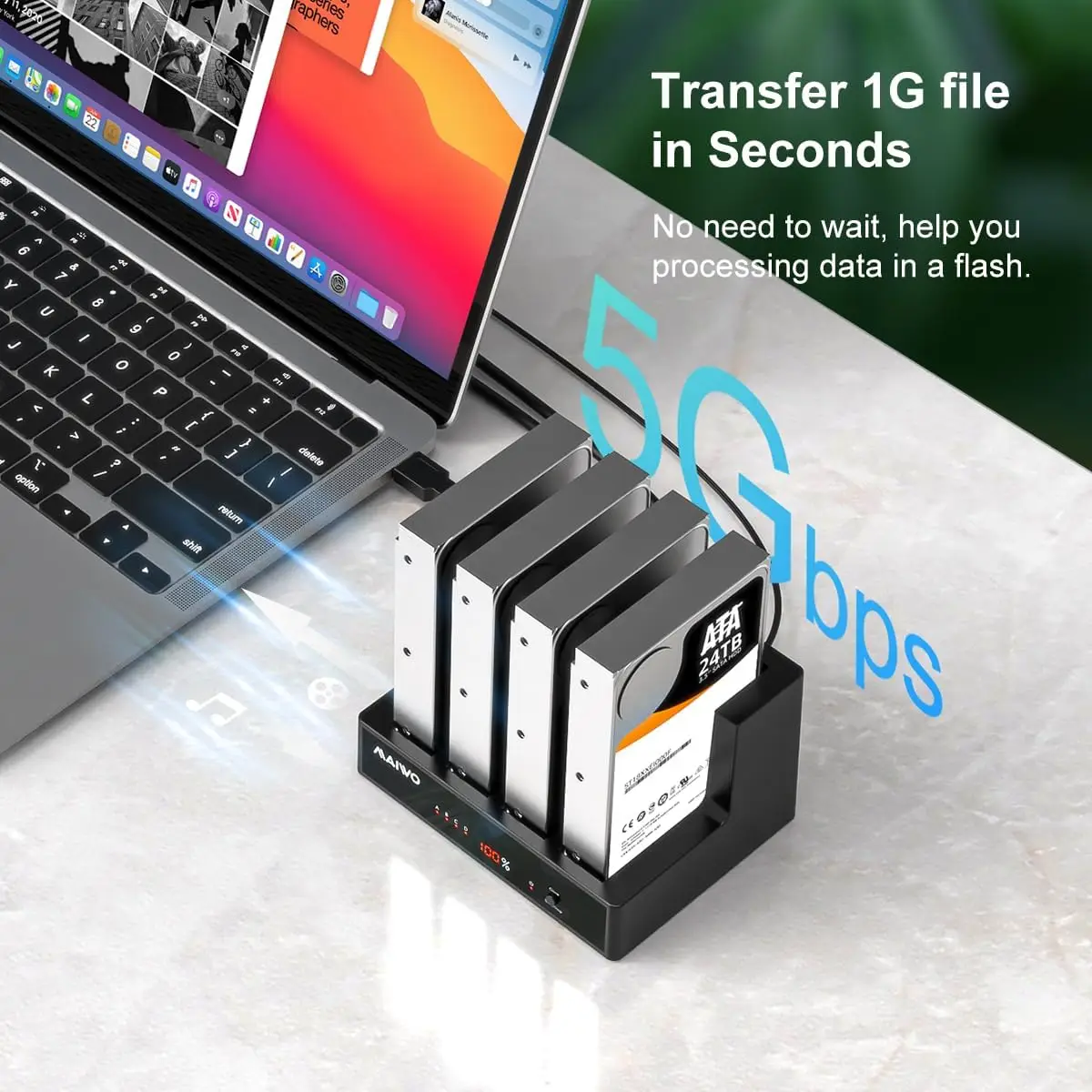 MAIWO 4 Bay Hard Drive Docking Station LED 96TB USB3.0 ออฟไลน์ Cloning Hard Drive Duplicator สําหรับ 2.5 ''3.5'' SATA SSD HDD