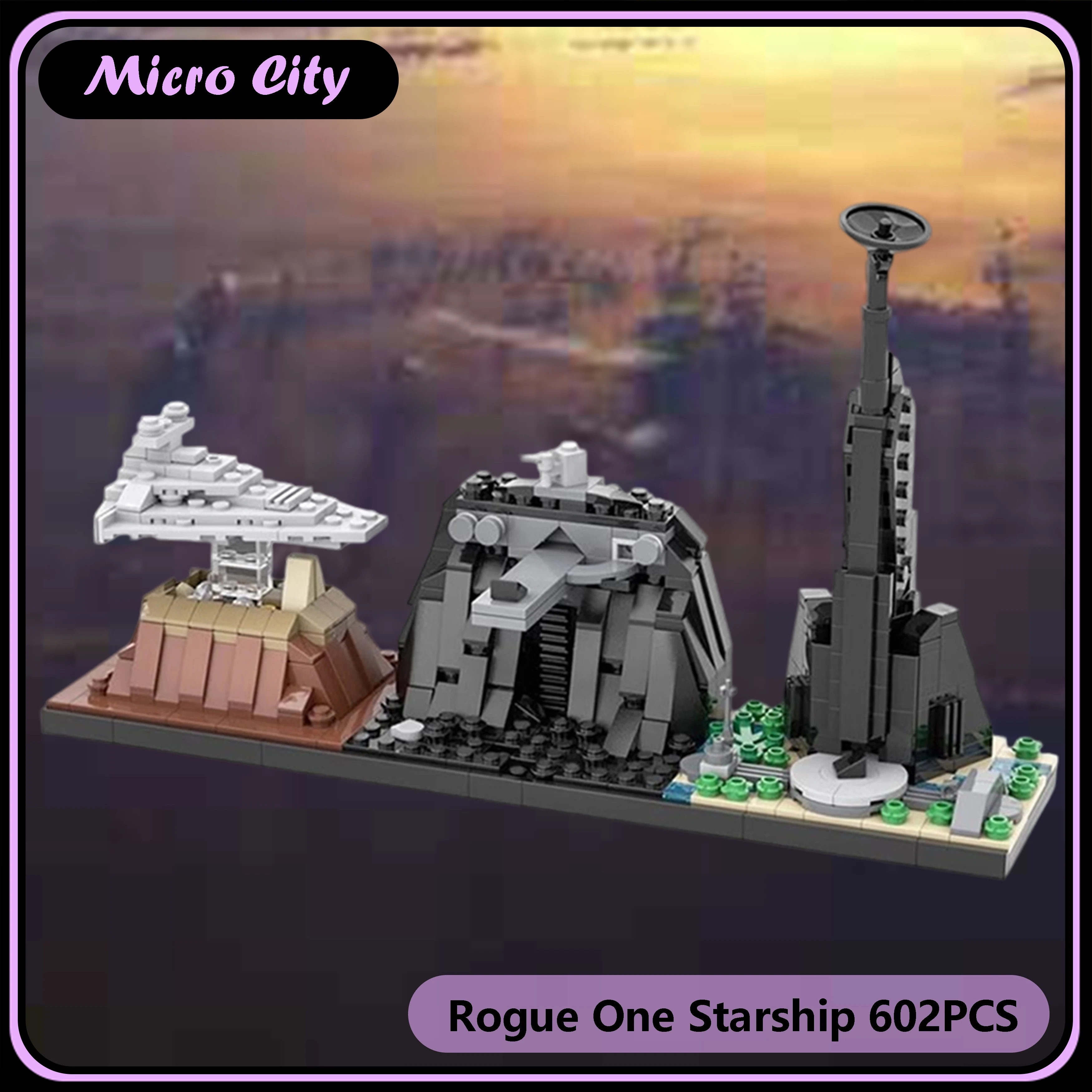 

Строительные блоки MOC Micro City Skyline, классическая миниатюрная сцена, вдохновленная Rogue One, комплект креативной модели дисплея, подарки для детей