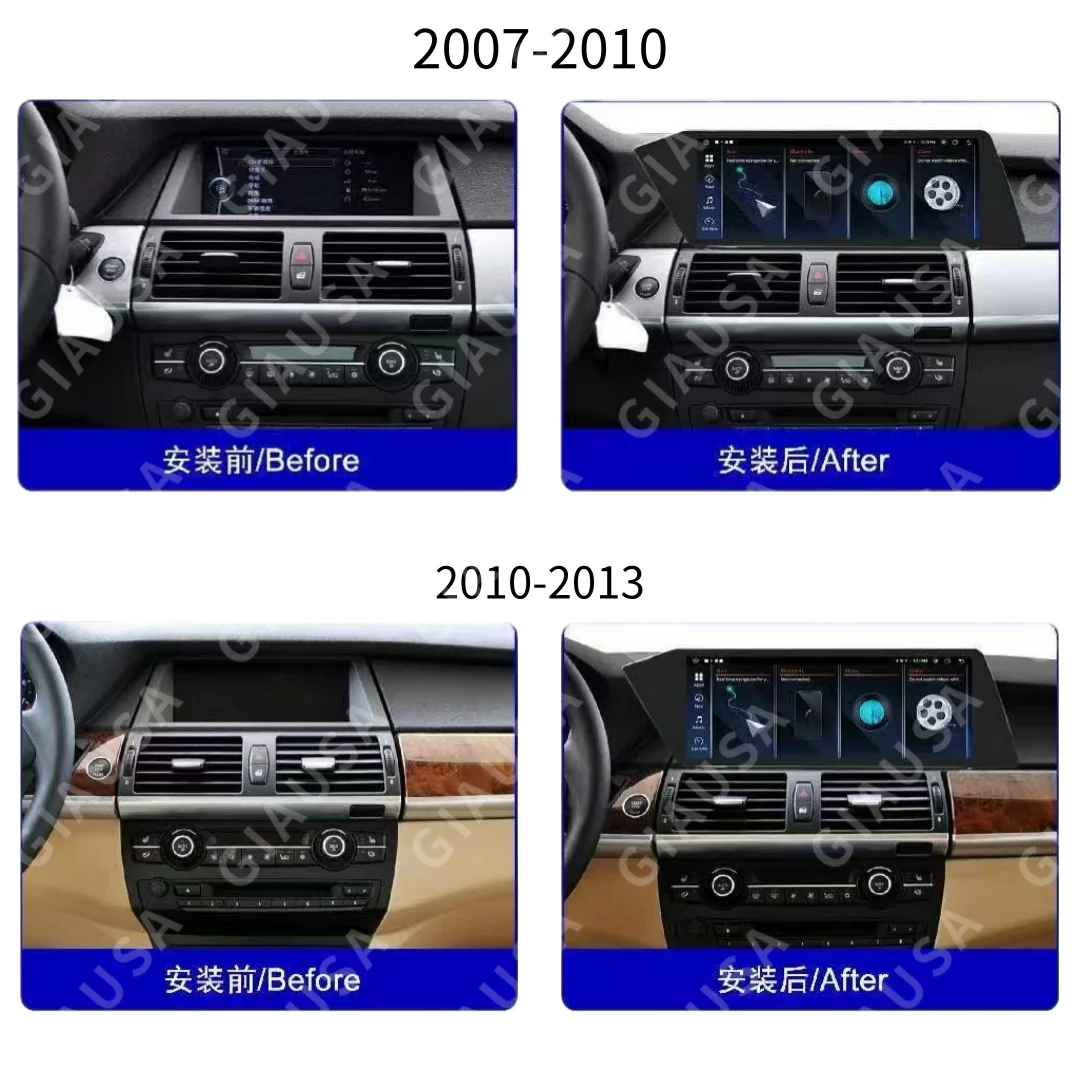 Square Blade Screen 12.3 For BMW X5/X6 2007-2013 CIC System E 70/E71 Android Carplay Car Multimedia Player GPS Navigation  Radio
