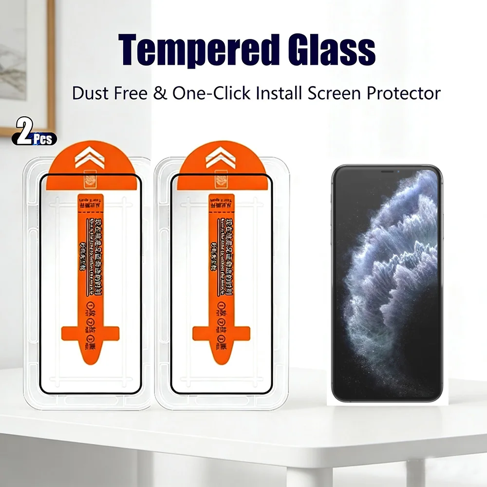 

2pcs HD Screen Protector for iPhone 11 Pro Max XR X XS Max Tempered Glass iPhone XR X XS Max i11 pro max ixr Dust-Proof Install