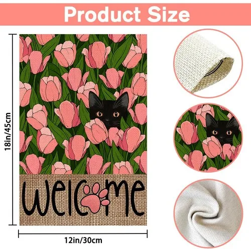 Black Cat Tulips Garden Flag Double Sided,Spring Welcome Small Burlap Garden ... VVL YYX EEZ