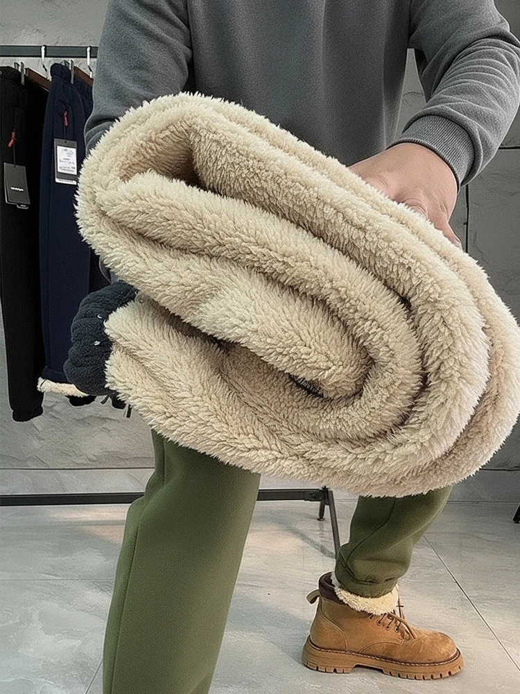 

M-8XL Plus Size Men's Winter Warm Pants with 2 Zip Pockets Thickened Fleece Jogger Pants Snow Cold Thermal Sweatpants