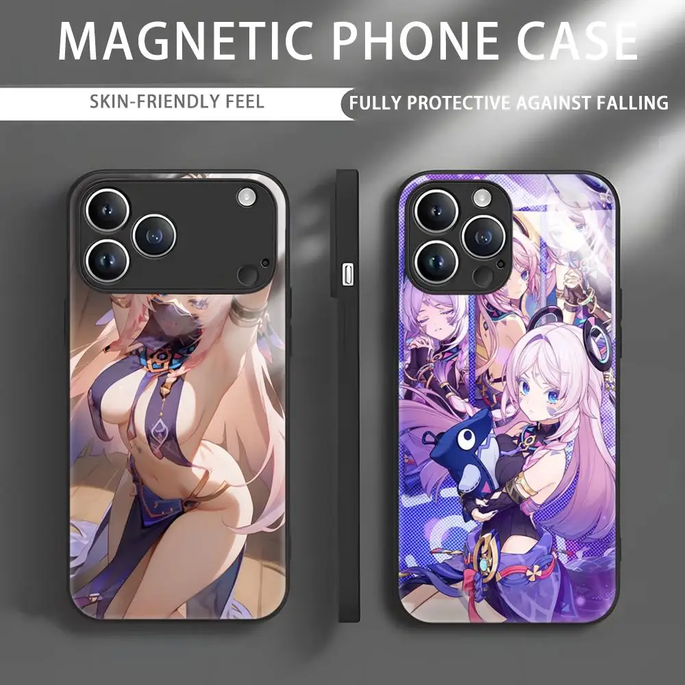 

Чехол для телефона Citсла Genshin Impact для iPhone 17, 16, 15, 14, 13, 12, 11 X XR XS Plus Mini Pro Max, стеклянный магнитный чехол