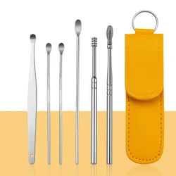 6pcs orelha remoção de cera limpa removedor de cera de aço inoxidável limpador colher bebê adultos macio reutilizável cuidados de saúde espiral earpick