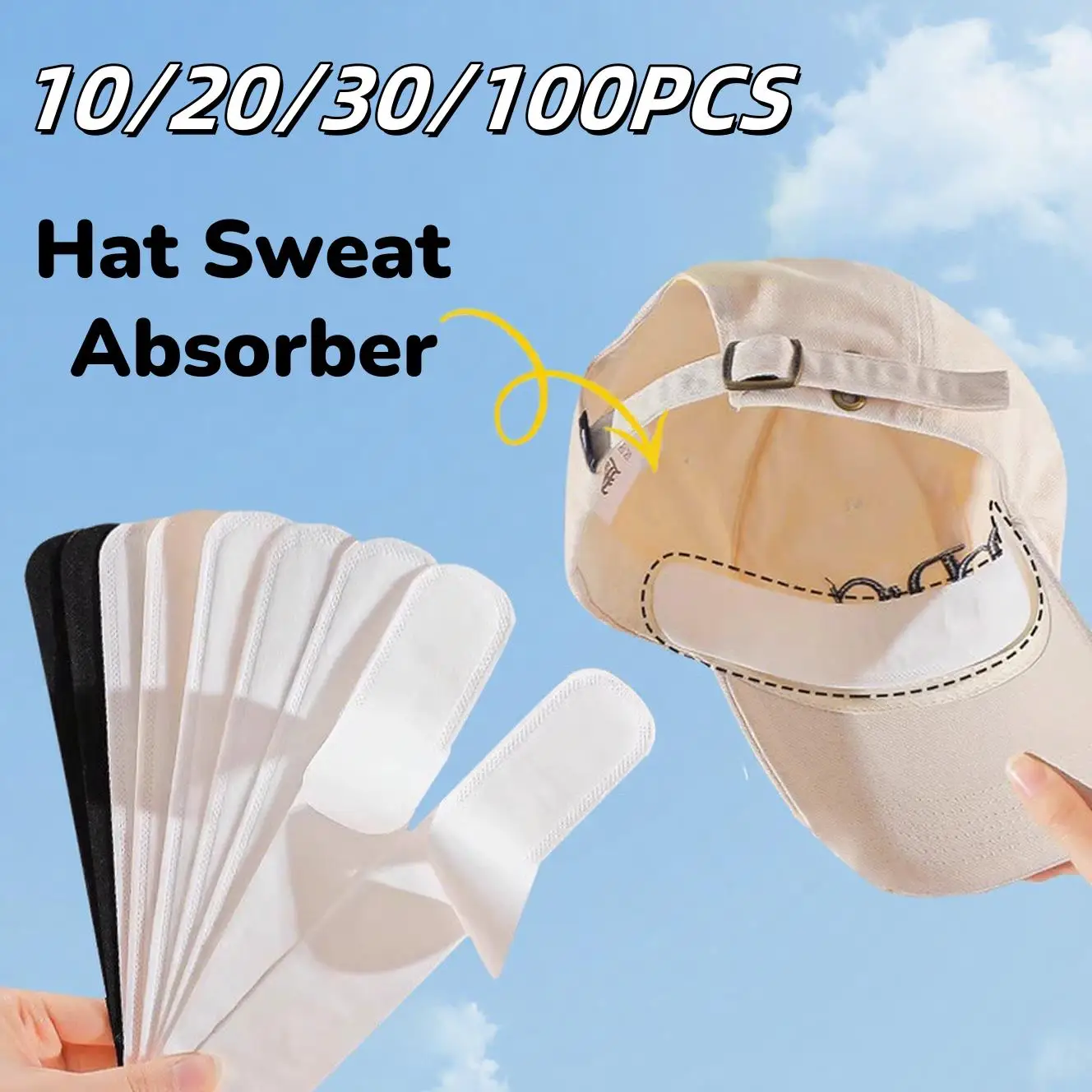 10/100Pcs Invisible Hat Sweat Absorber Stickers Liner Bands Sweatband Visor Hat Size Reducer Cap Anti-dirty Strips Pads Tape
