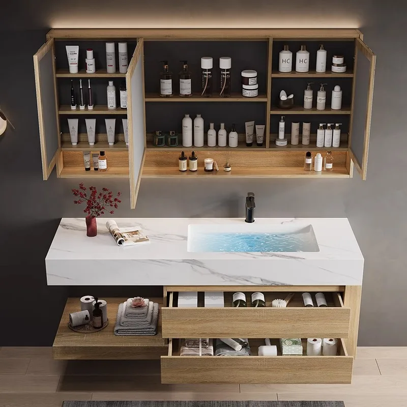 

Журнальный ветер, шкаф для ванной комнаты, комбинированная ванная комната, каменная плита, керамический бесшовный встроенный умывальник