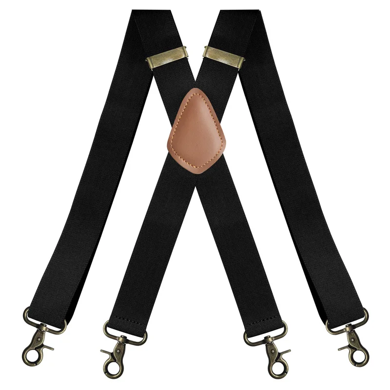 KBAP Vintage-Hosenträger für Männer, robust, groß, 3,5 cm breit, X-Form, 4 Bronze-Karabinerhaken, verstellbare elastische Hosenträger 3
