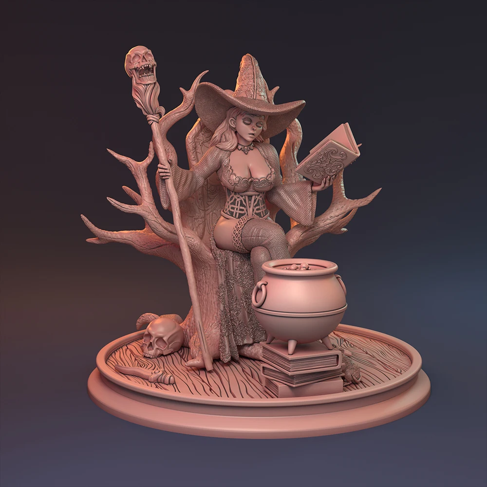 1/16 12Cm Magician Sati Grey Resin Figurine Toy Unpainted GK Doll Unassembled 3D Print Assembly Miniature Reduction Statue Toy