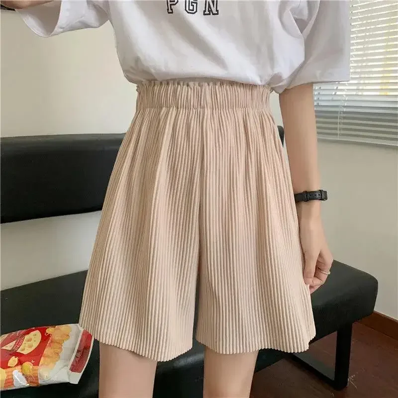 

Ice Silk Shorts Wide-leg Short Pants Women's Loose Drape Casual Skinny Pleated Mini Sweatpants Ladies Latest Style Summer New