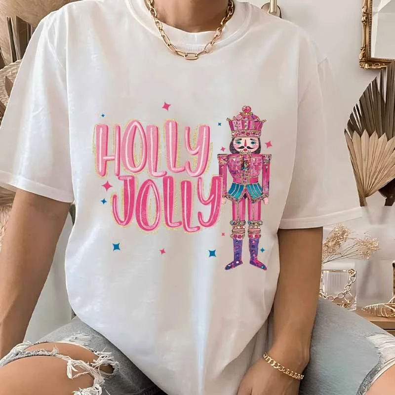 عيد الميلاد هولي جولي بقع على الملابس نقل الحرارة ملصق DIY بها بنفسك تي شيرت قابل للغسل التصحيح شجرة تي شيرت مطبوع ملصقات الحرارية أ #6