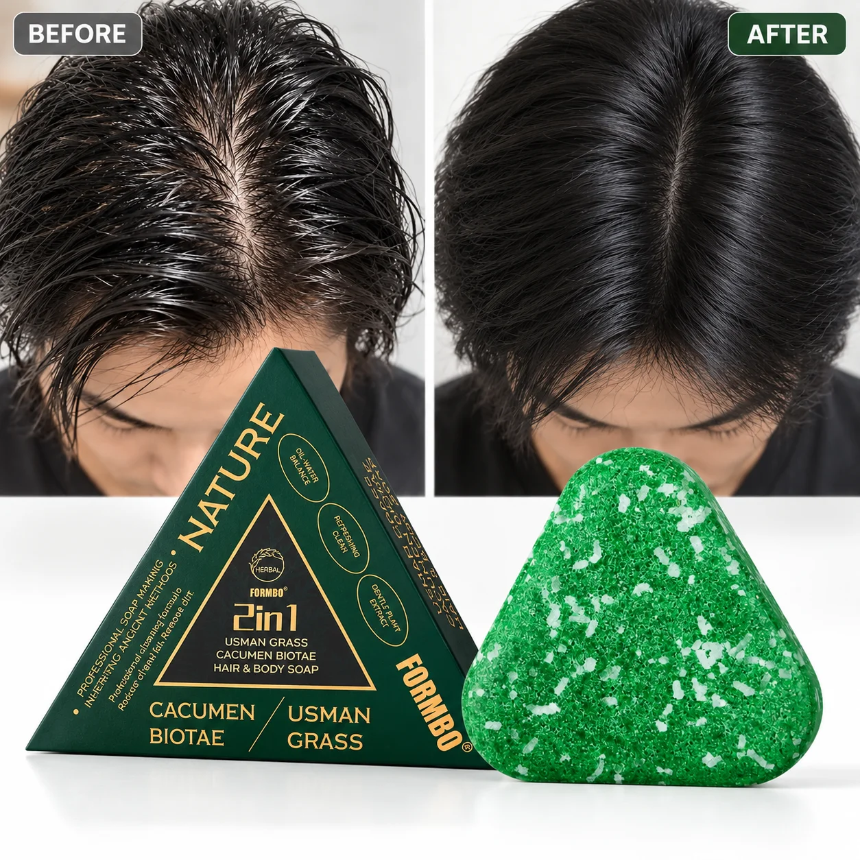 2in1 Hair & Body Soap Usman Grass Cacumen Biotae Extract Solid Shampoo Bar Refreshing Oil Control Scalp Care Christmas Gift Soap