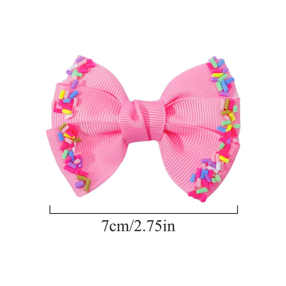 European and American Sweet Children's Dual-Layer Ribbon Bow Candy Hair Clips Fabric Polyester Hairpin 7cm for Kids