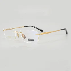 Pure Titanium Eyeglasses Rimless Optical Spring Temple High Grade Framless Prescription Glasses Super Light