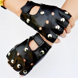 Men's rivets punk gloves Hip Hop party cosplay street dance mitten sexy black half finger gloves open finger performance gloves