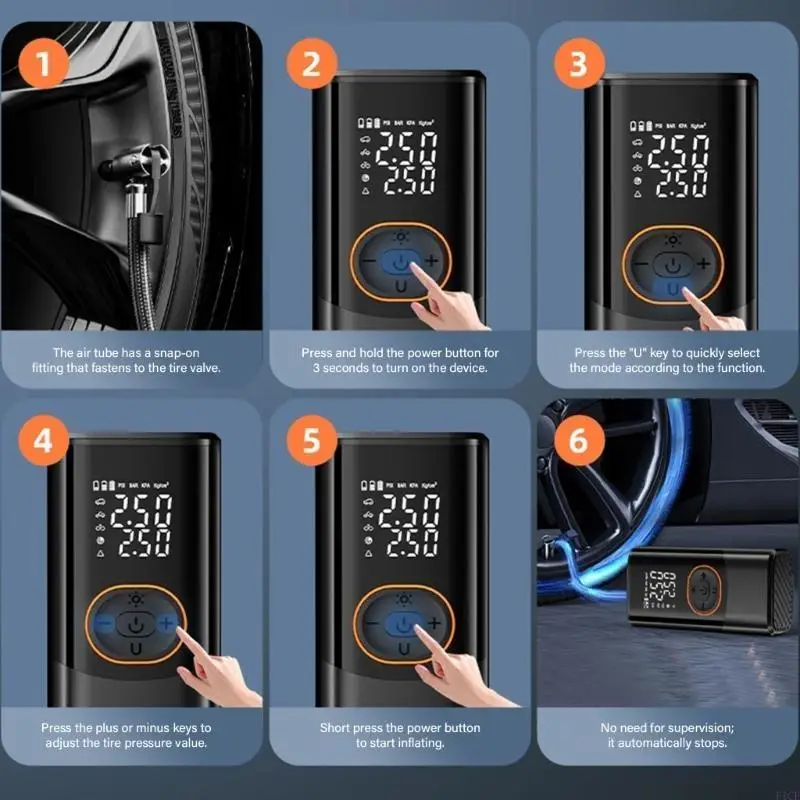 F1CF New Rapid Car Tire Wireless Power Charging Multiple Nozzles Emergency Lighting
