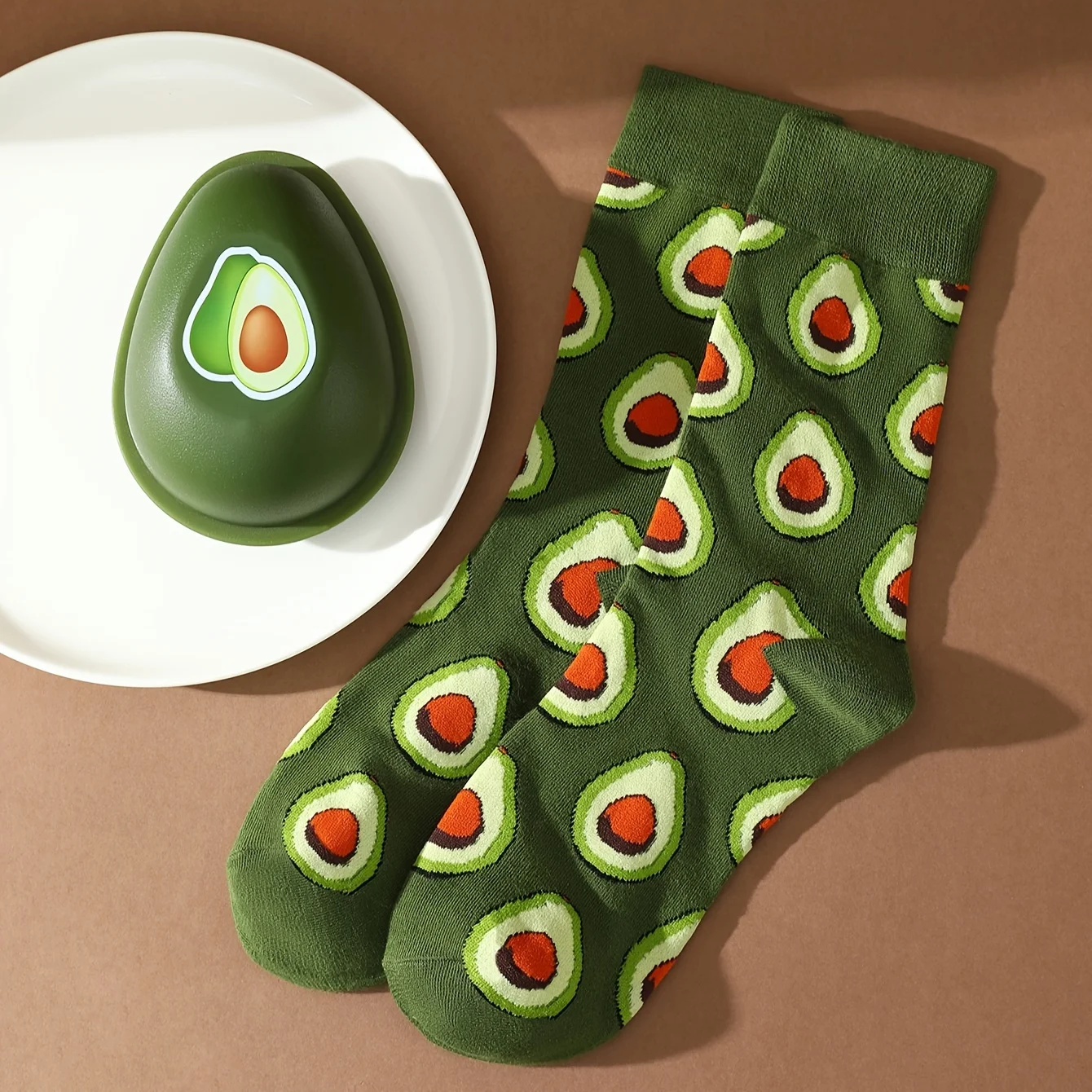 A unique pair of avocado personalized patterns for men and women, gift socks for friends on Halloween, all season collection