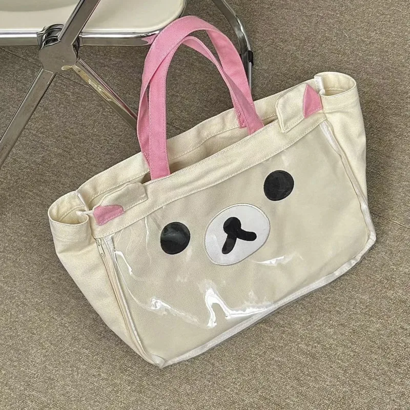 Cute Rilakkumaed Tote Bag Large Capacity Korilakkuma Children Girls Big Canvas Handbags Women College School Shoulder Bag