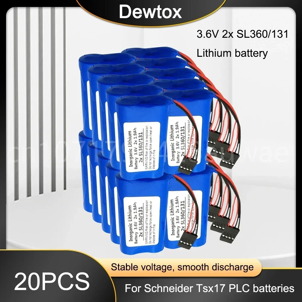Bateria de lítio 20 peças 3.6v para schneide tsx17 sl360/13 2x1.9ah 2xsl360/131 número bateria do sistema de controle numérico com plugue
