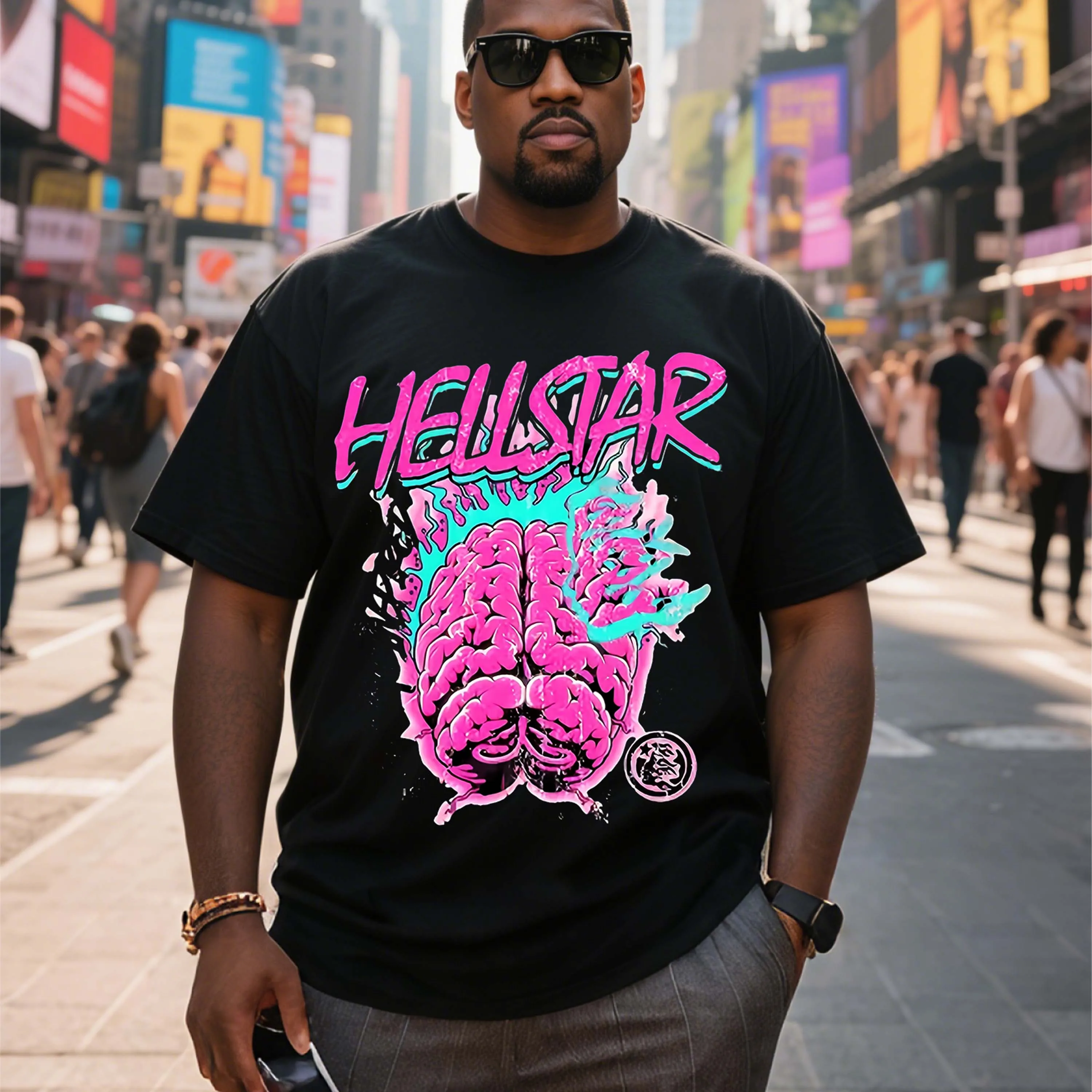 Plus Size Men's T-Shirt, Black Pure Cotton Crew Neck, Suitable for Outdoor Wear in Spring and Summer, Casual and Comfortable