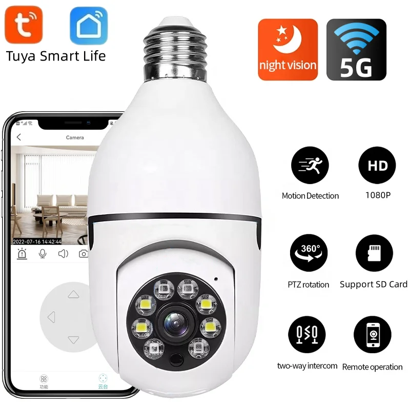 

Tuya 5G Wifi E27 Bulb 2MP Surveillance Camera IPTV Night Vision Automatic Human Tracking Smart Home Security Protection CCTV