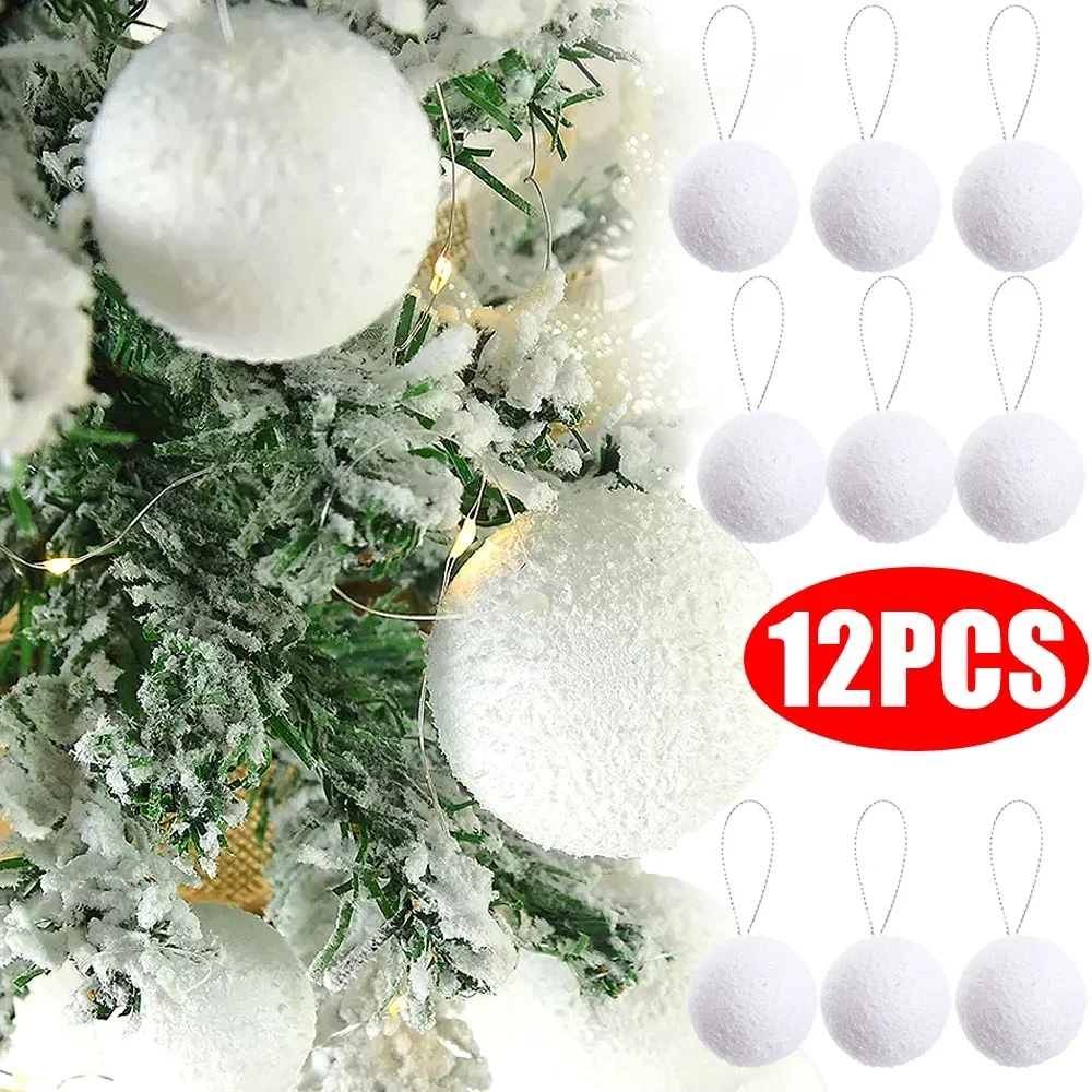 12/6Pcs White Christmas Ball Round Foam Balls Xmas Tree Hanging Ornaments Home Wedding Party Festival Decoration Globe Supplies