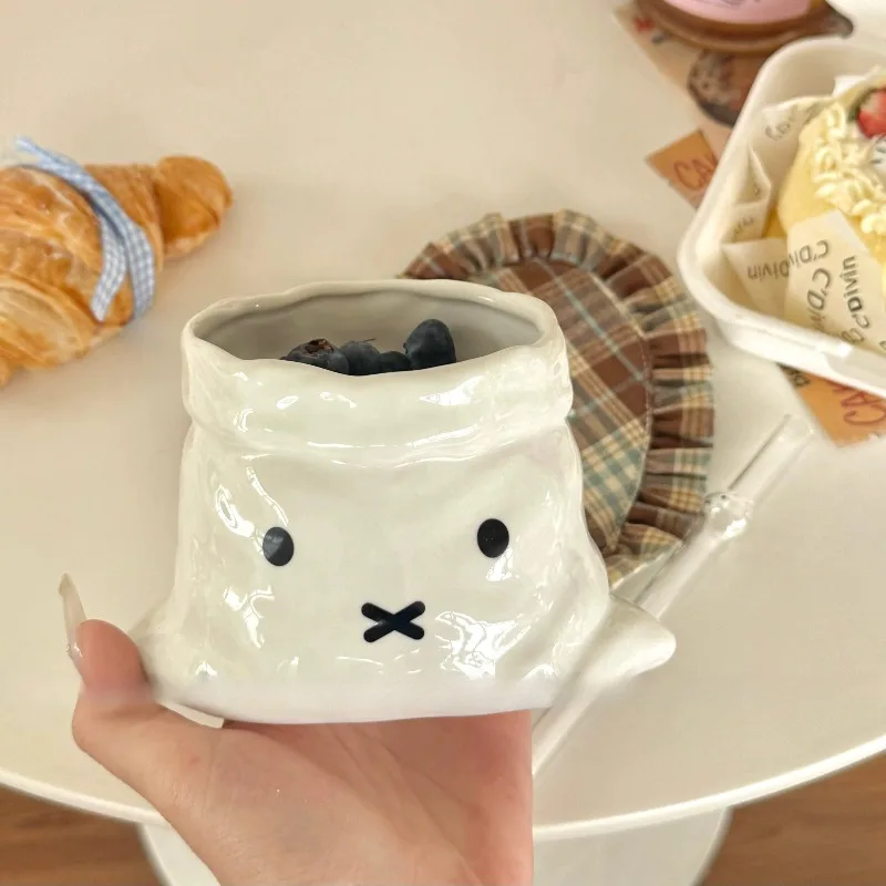 Miffy Kawaii Anime Creativity Cute Ceramic Bag Cup Weird Coffee Artistic Sense Mug Fashion Simple Exquisite Design Sense Milk