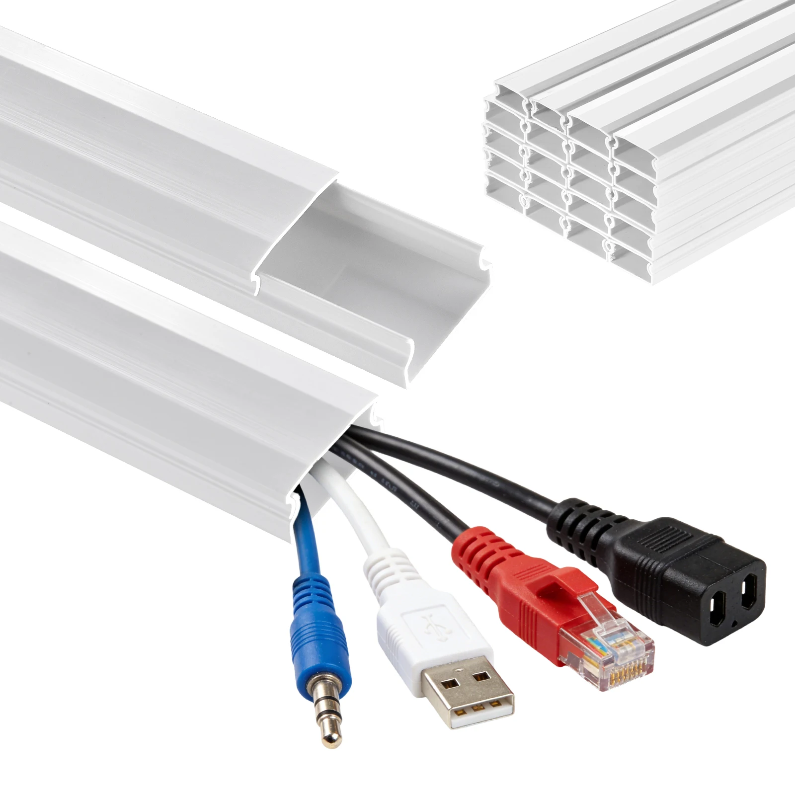 Kabelabdeckung für die Wand, 20 Stück, zuschneidbar, PVC-Kabelabdeckungen für Kabel an der Wand, überlackierbares Kabelkanal-Organizer-Set, für Zuhause, Wohnzimmer, Büro, Lager