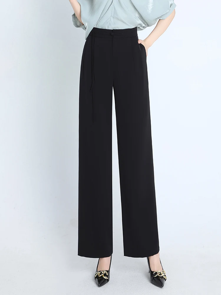 

ZUZK Chinese Style Suit Pants 2024 New Slim Loose Spring Summer High Waist Casual Work Wear Droop Straight Pants Wed Leg Pant