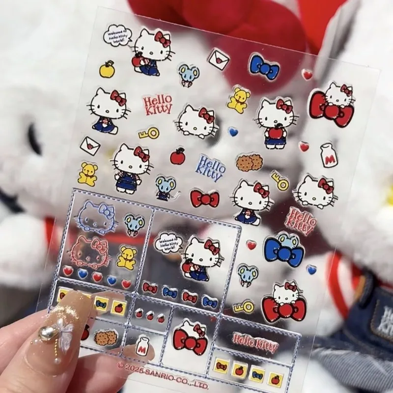 

4pcs 2025 Hello Kitty Anime Kawaii Sanrio Pvc Sticker Cute Cartoon Nail Art Sticker Phone Case Patch Decoration Gifts for Kids