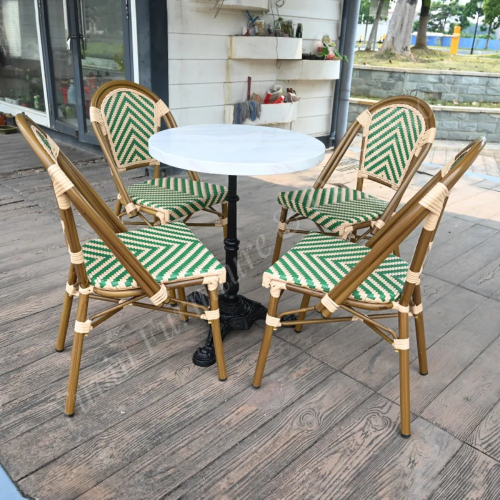 French Style Aluminum Frame Outdoor Furniture Dining Rattan Chair for Garden Patio Cafe Bar