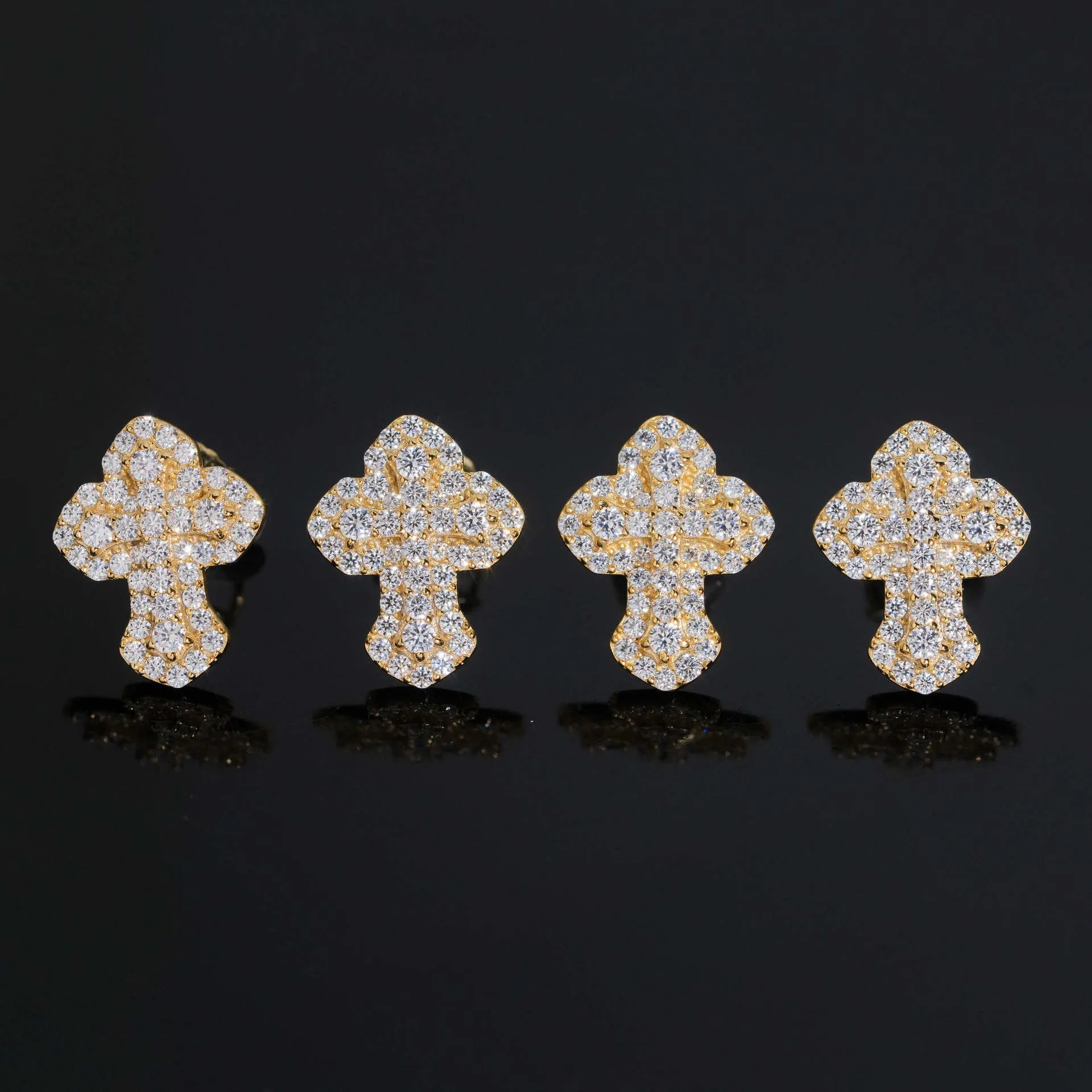 

Hiphop Iced Bling D Color Moissanite Diamond Cross Earrings Screwback 925 Sterling Silver Plated 18k Gold Pass Tester with Gra