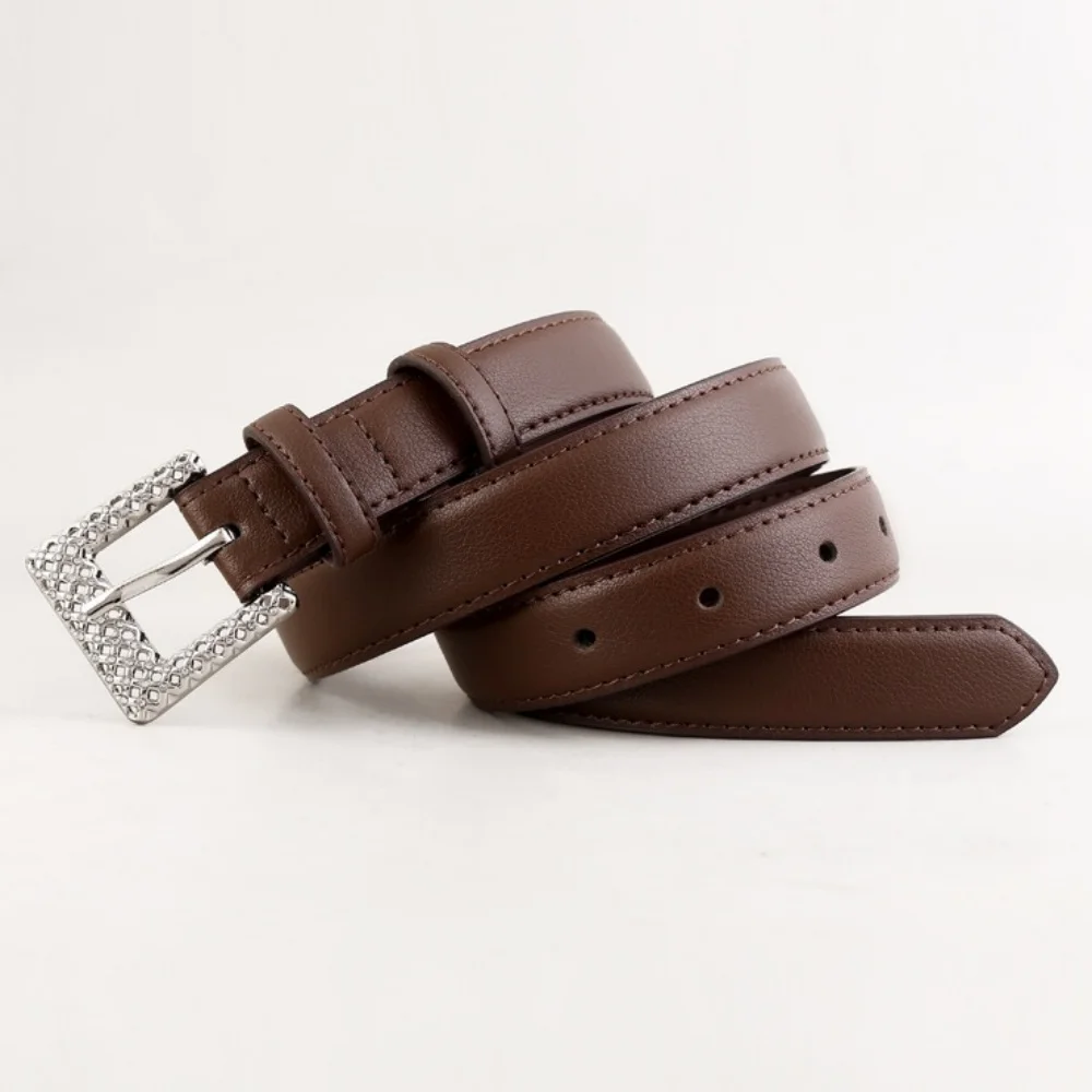 

Fashion Belt Hollow Pin Buckle Versatile Leather Women's Belt Luxury Square Buckle Waistbelt for Jeans Genuine Leather Belt