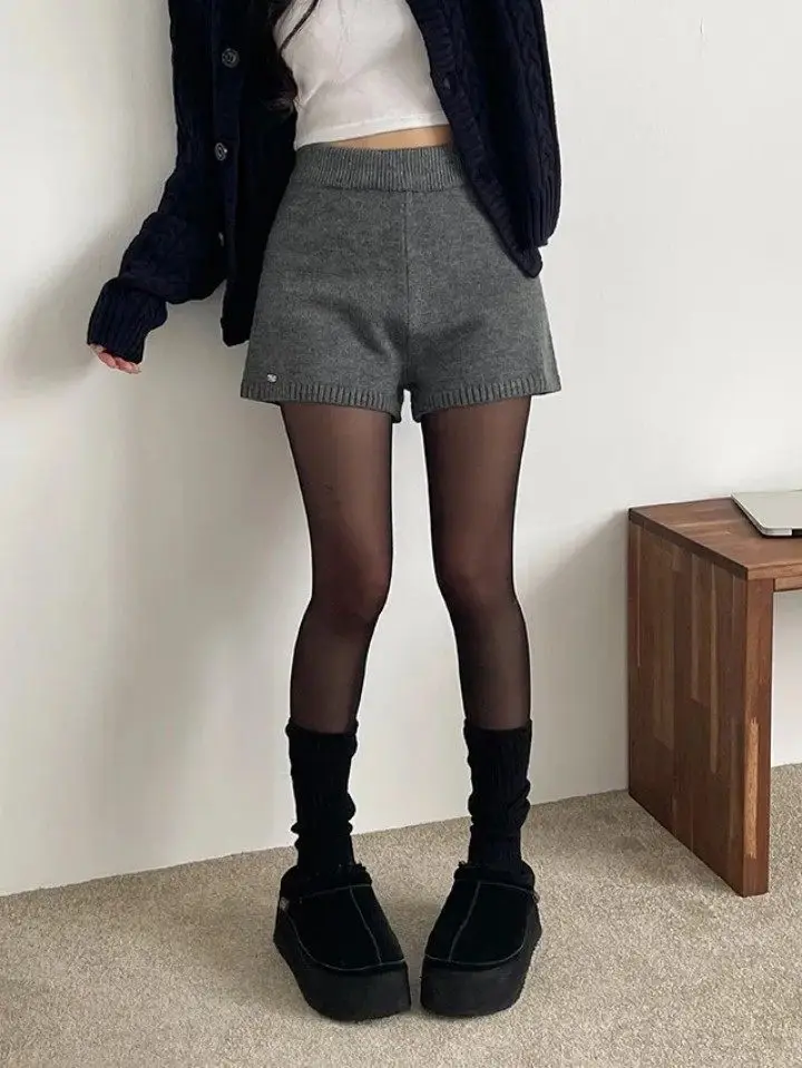 

Gagarich маленькие универсальные однотонные вязаные шерстяные ботинки женская осенне-зимняя верхняя одежда с высокой талией для похудения широкие шорты