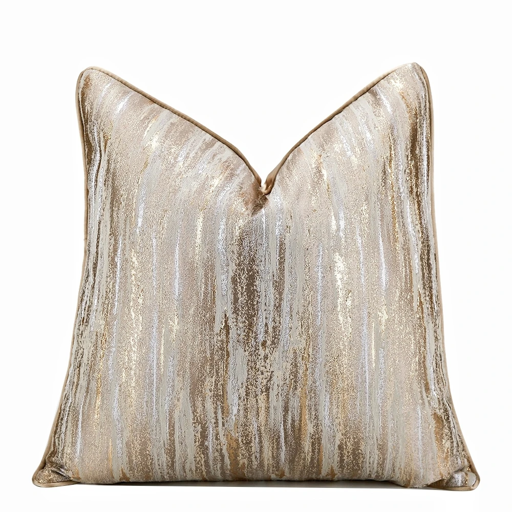 1pc Luxury Jacquard Cushion Cover Striped Decorative Pillowcase 45*45 50*50 30*50 High-End Design Gold Throw Pillow Cover Sofa