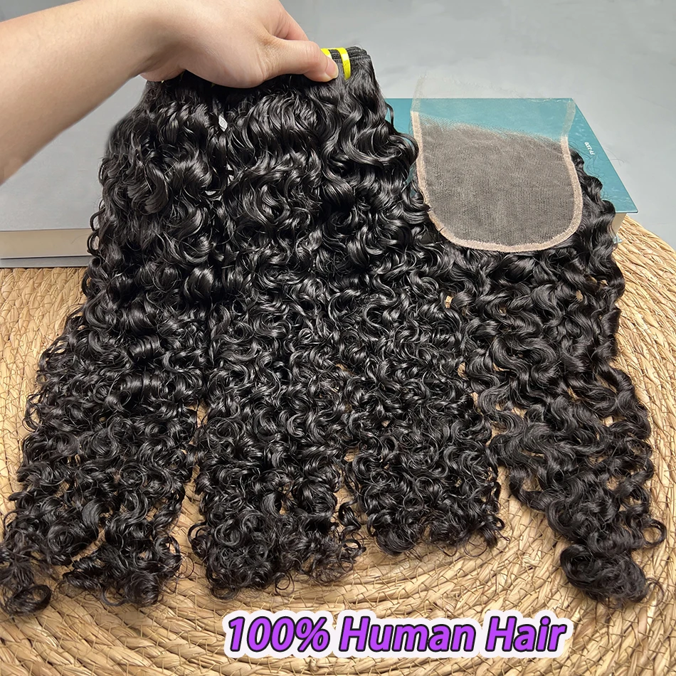 Burmese Curly Hair Bundles With 5x5 HD Lace Closure Preplucked Transparent Lace #1B Natural Color Human Hair Weave Extensions