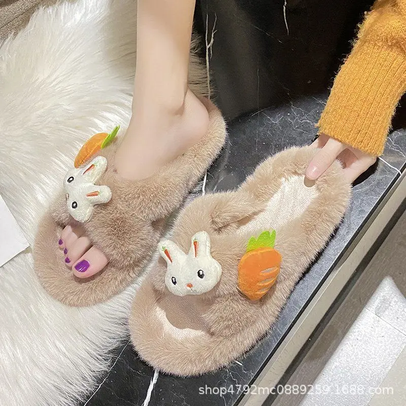 Women's Indoor Slippers 2024 Autumn and Winter New Plush Home Lazy Slippers Anti slip Durable Fashion Warm Sandals Slippers