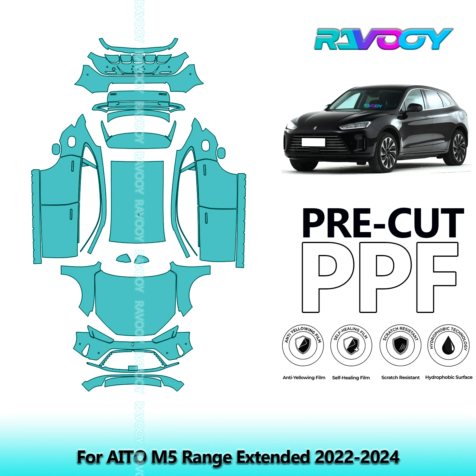 For AITO M5 Range Extended 2022-2024 Full Body 8.5Mil Pre-Cut Paint Protection Film PPF Stone Chip Kit Clear/Matte/Black Options
