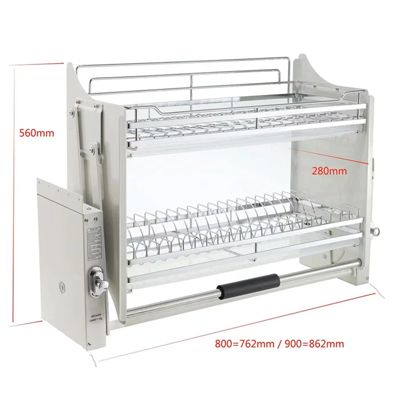 Kitchen Top Cabinet Double-layer Basket Hanging Cabinet Cabinet Lifting Basket Drop-down Rack Damping Lifting Dish Basket