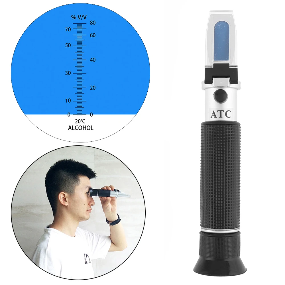 

Portable Hand Held 0-80% ATC Adjustable Alcohol Refractometer Tool with Pipette Support Manual Focusing Convenient Tools