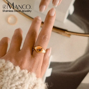 eManco Maßgeschneiderter Siegelring für Damen, klobiger runder Stempel mit Anfangsbuchstaben, Edelstahl-Punk-Candid-Modeschmuck